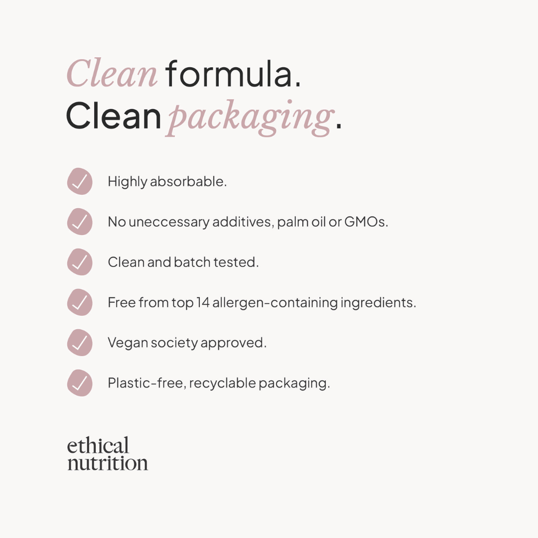 Ethical Nutrition vegan collagen supplement features infographic